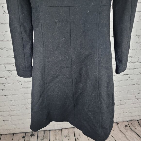 Via Black 100% Wool Double Breasted Buttoned Lined Pockets Long Pea Coat Small S - Picture 9 of 12
